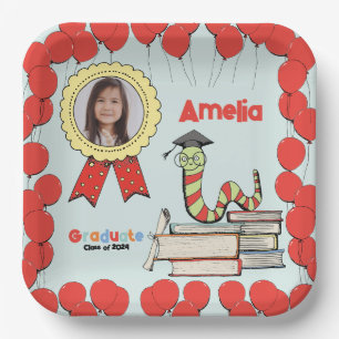 Assiettes En Carton Jolie fête d'obtention du diplôme de ver de livre