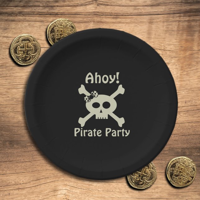 Assiettes En Carton Jolie fête Pirate fille crâne Crossbones Noir (Ahoy! Cute pirate paper plates for your pirate party)