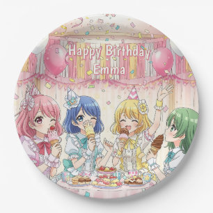 Assiettes En Carton Jolie Fille d'Anime Fête d'Anniversaire de Glace