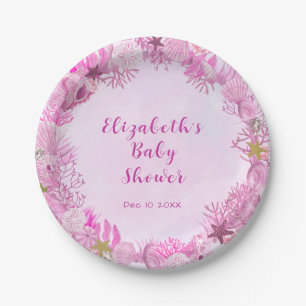 Assiettes En Carton Jolie Fille Rose Sous l'Océan Baby Shower