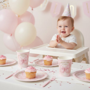 Assiettes En Carton Jolie Fille Un An Papillon Rose