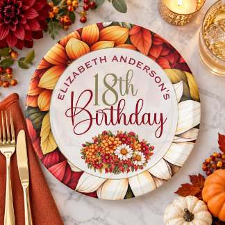 Assiettes En Carton Jolie Fleur de Dahlia d'Automne 18e Anniversaire
