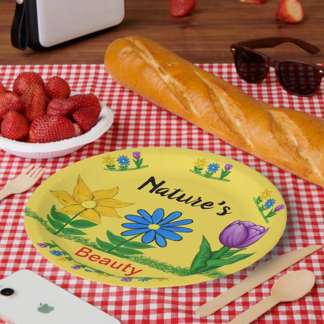 Assiettes En Carton Jolie Fleurs de Jardin Tulip Sunflower Blue Daisy (Pique-nique)