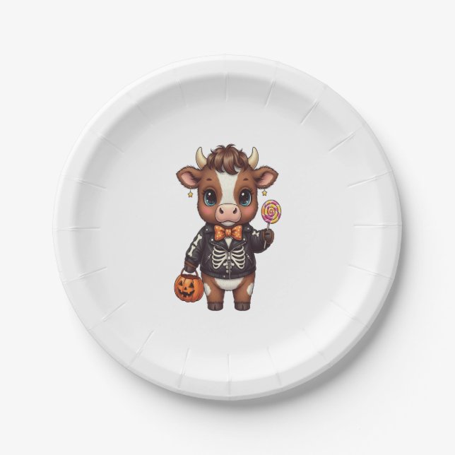 Assiettes En Carton Jolie Halloween Highland Cow (Devant)