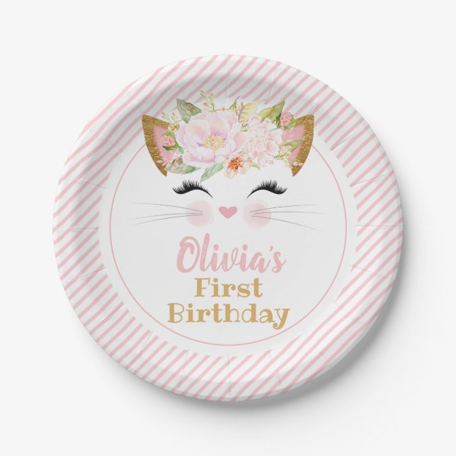 Assiettes En Carton JOLIE KITTY Fille's Cat Anniversaire (Devant)