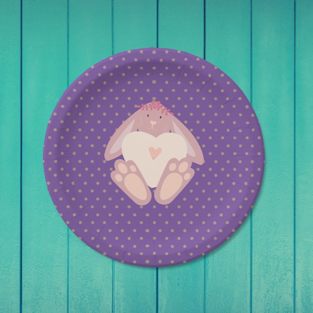 Assiettes En Carton Jolie Lapin Avec Coeur Violet Anniversaire Fête (Créateur téléchargé)