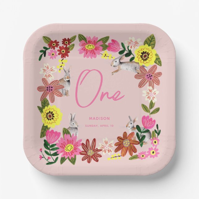 Assiettes En Carton Jolie Lapin Rose Lapin Fille Anniversaire (Recto)