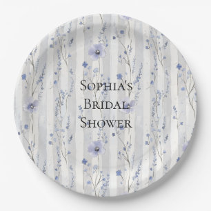 Assiettes En Carton Jolie Lavande Fleurs Blanches Rayures Shower de Ma