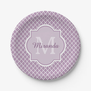 Assiettes En Carton Jolie Lavande Purple Quatrefoil Nom Monogrammé