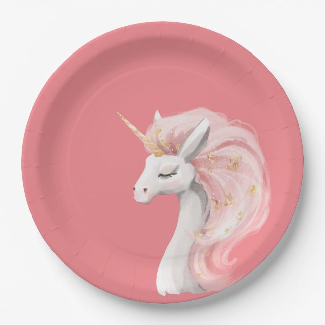 Assiettes En Carton Jolie licorne rose (Devant)
