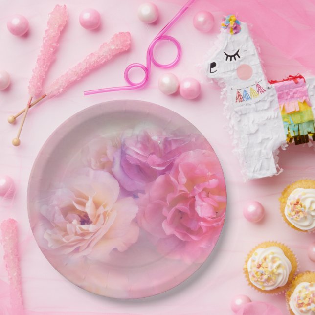 Assiettes En Carton Jolie oeillette rose Stylo Photographie (Fête)