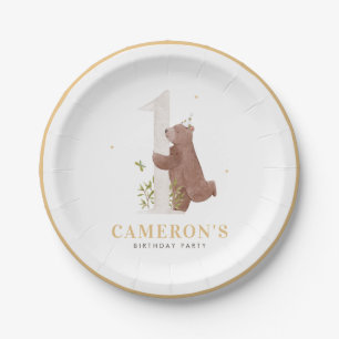 Assiettes En Carton Jolie ours aquarelle fête d'anniversaire de premie