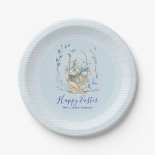 Assiettes En Carton Jolie Panier de lapin de Pâques et fleurs de saumo