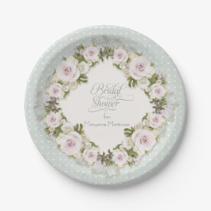 Assiettes En Carton Jolie Pastel Roses Feuilles Succulentes avec point