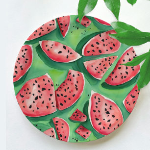 Assiettes En Carton Jolie pastèque Fruits rouges et verts Aquarelle