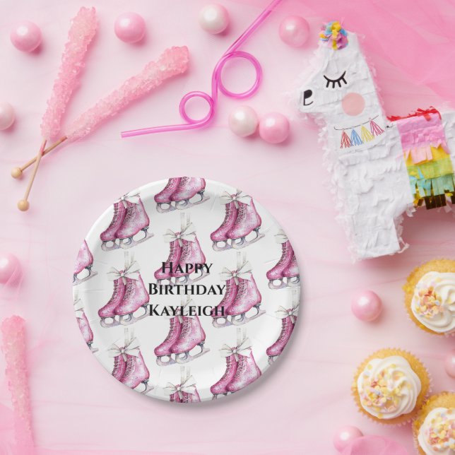 Assiettes En Carton Jolie Patins de glace rose Anniversaire (Fête)