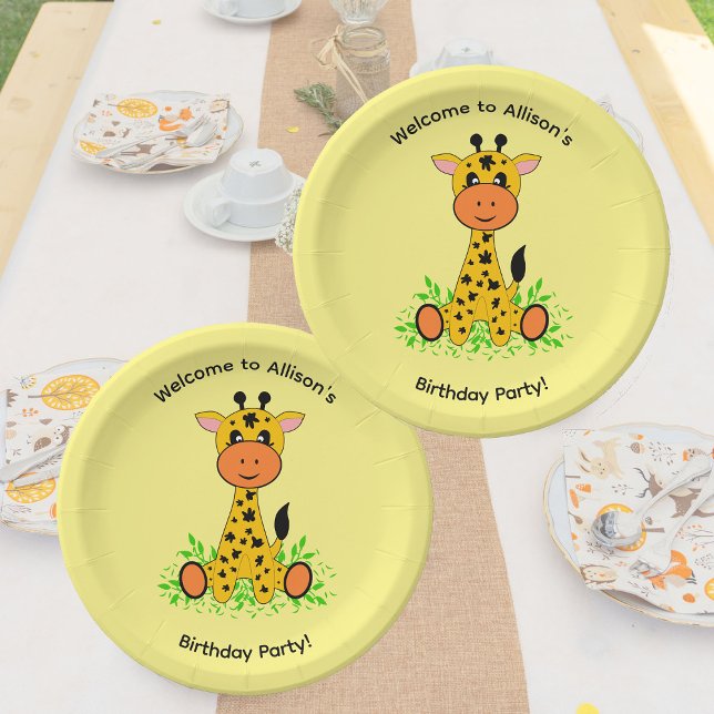 Assiettes En Carton Jolie petite girafe drôle pour l'anniversaire des  (Créateur téléchargé)