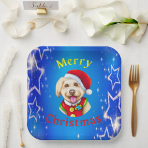 Assiettes En Carton Jolie petite Père Noël Pup de Noël heureux