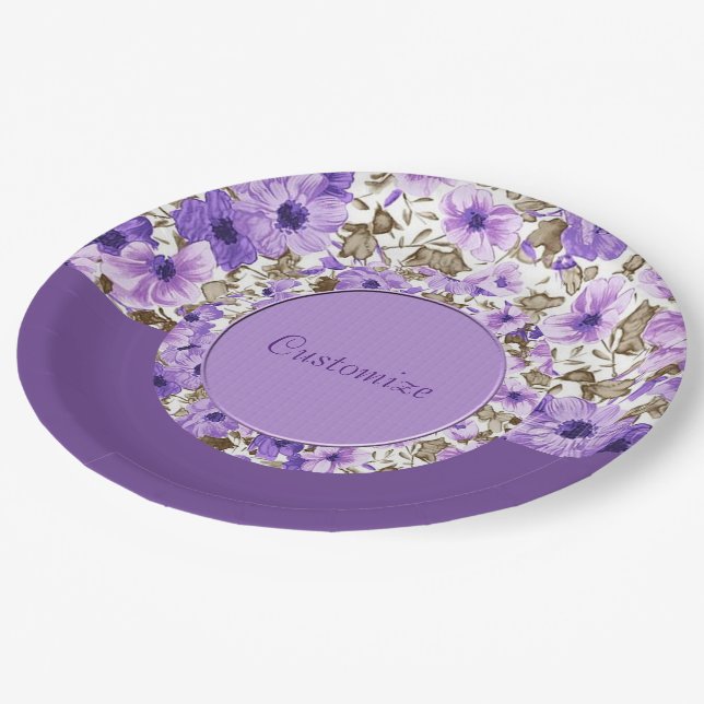 Assiettes En Carton Jolie plaque de papier floral violet et blanc 4 (Angle)