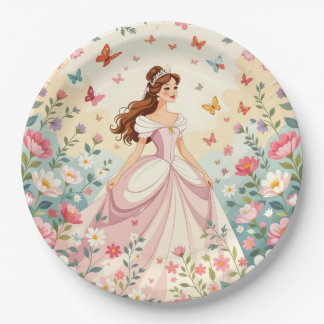Assiettes En Carton Jolie princesse avec papillons