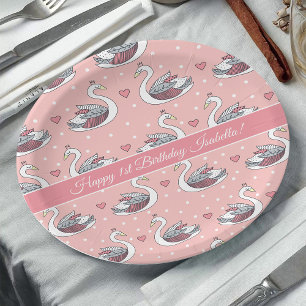 Assiettes En Carton Jolie Princesse Rose Swans Baby Girl 1er anniversa