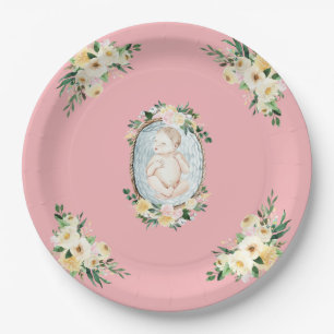 Assiettes En Carton Jolie rose Nouveau-né bébé fille Douche