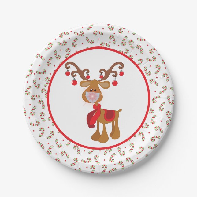 Assiettes En Carton Jolie Rudolph Reindeer Visage Masque Noël (Devant)