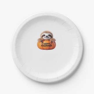 Assiettes En Carton Jolie Sloth assise dans un Citrouille. Hauteur heu