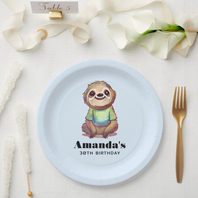 Assiettes En Carton Jolie Sloth portant une chemise Anniversaire (Mariage)
