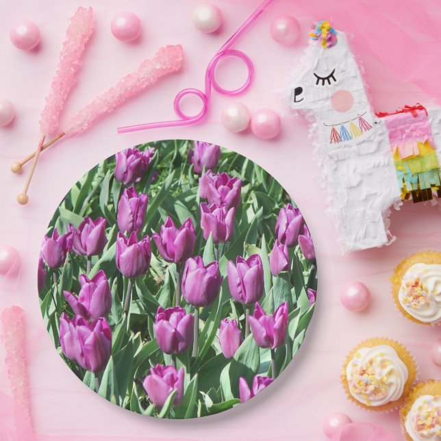 Assiettes En Carton Jolie Tulipes pourpres Florale (Fête)