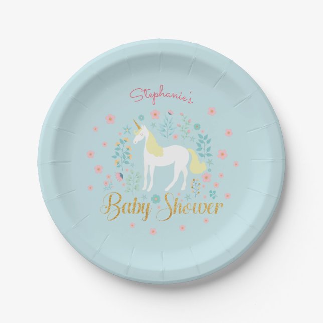 Assiettes En Carton Jolie Unicorn Aqua Baby shower de Parties scintill (Devant)