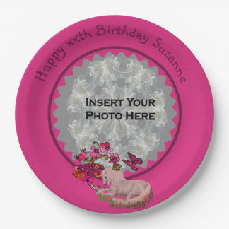 Assiettes En Carton Jolie Unicorne Personnalisée Photo Anniversaire
