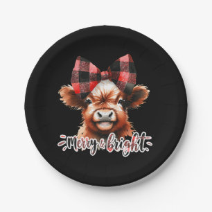 Assiettes En Carton Jolie vache de Noël Highland Merry & Bright