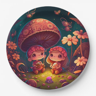 Assiettes En Carton Jolies elfes mignonnes jouent sous la pilule ronde