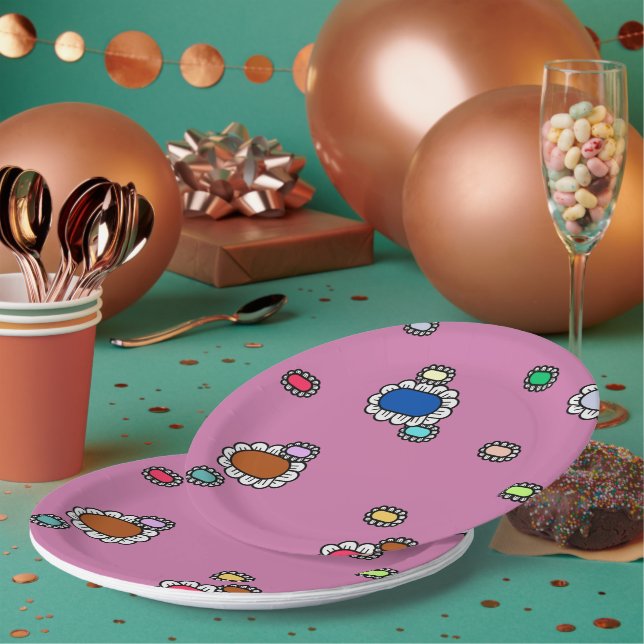 Assiettes En Carton jolies fleurs (Multi)