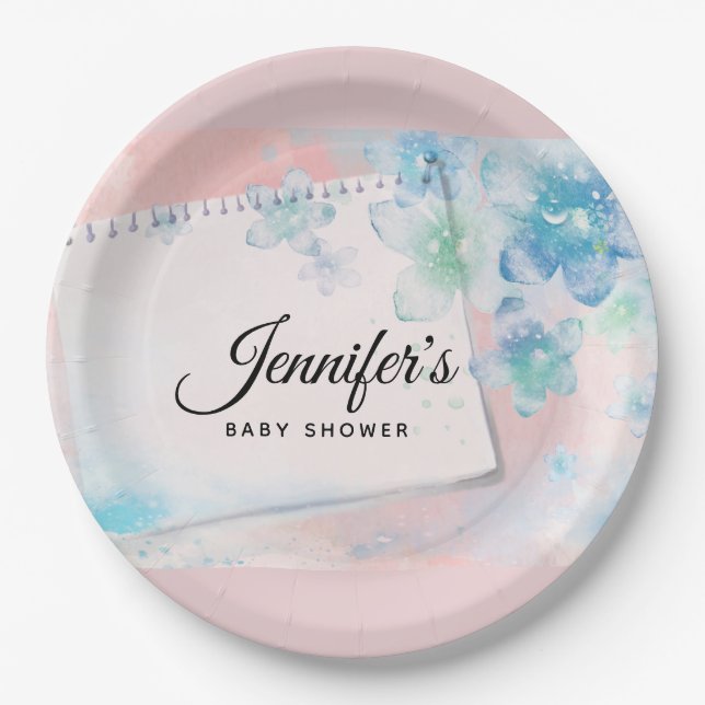 Assiettes En Carton Jolies fleurs bleues sur Baby shower Arrière - pla (Devant)