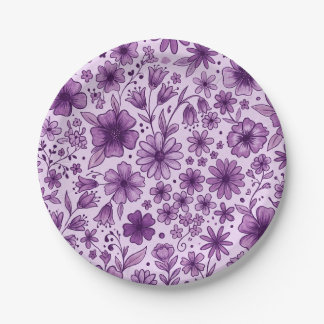 Assiettes En Carton Jolies Fleurs Sauvages Florales Violettes Fête d'A