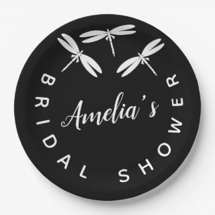 Assiettes En Carton Jolies Libellules Noires Baby Shower de Mariage