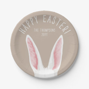 Assiettes En Carton Jolies oreilles de lapin blanc sur fond beige pour