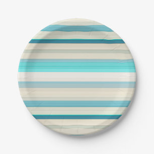 Assiettes En Carton Jolies rayures aqua blanc