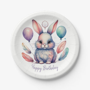 Assiettes En Carton Jolis Ballons Lapin de Pâques Aquarelle Anniversai