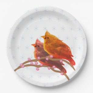 Assiettes En Carton Jolis Cardinals et Flocons de Neige