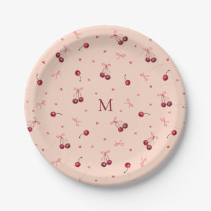 Assiettes En Carton Jolis cœurs roses rouges Cerises Rubans avec monog