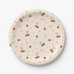 Assiettes En Carton Jolis cœurs roses rouges Cerises Rubans sur Crème