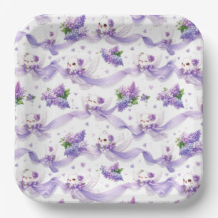 Assiettes En Carton Jolis colombes de mariage avec lilas et rubans