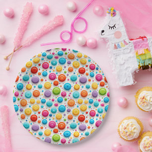 Assiettes En Carton Jolis motifs de points colorés arc-en-ciel