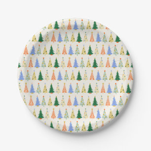 Assiettes En Carton Jolis sapins de Noël Rouge Vert Boho