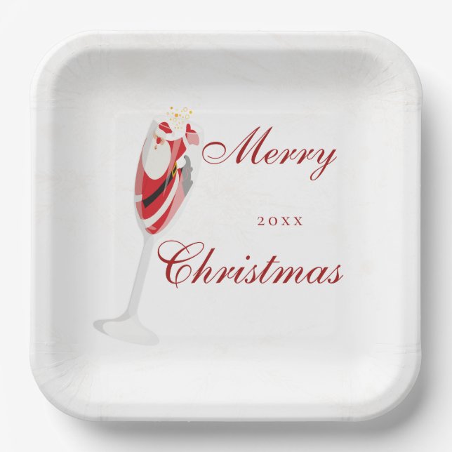 Assiettes En Carton Jolly Christmas Cheers with Santa Champagne winter (Recto)