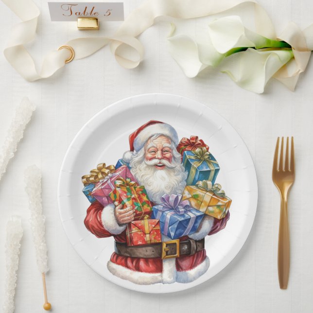 Assiettes En Carton Jolly Santa Claus En Costume Rouge Traditionnel (Mariage)