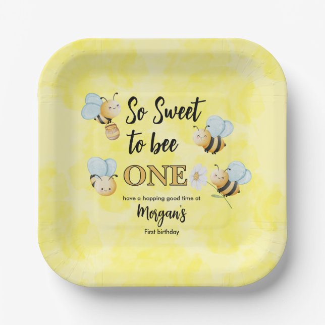 Assiettes En Carton Jote Bee One Jaune Noir Premier Anniversaire (Recto)